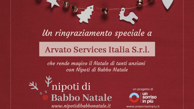 Attestato di ringraziamento ad Arvato Services Italia S.r.l. che sostiene Nipoti di Babbo Natale