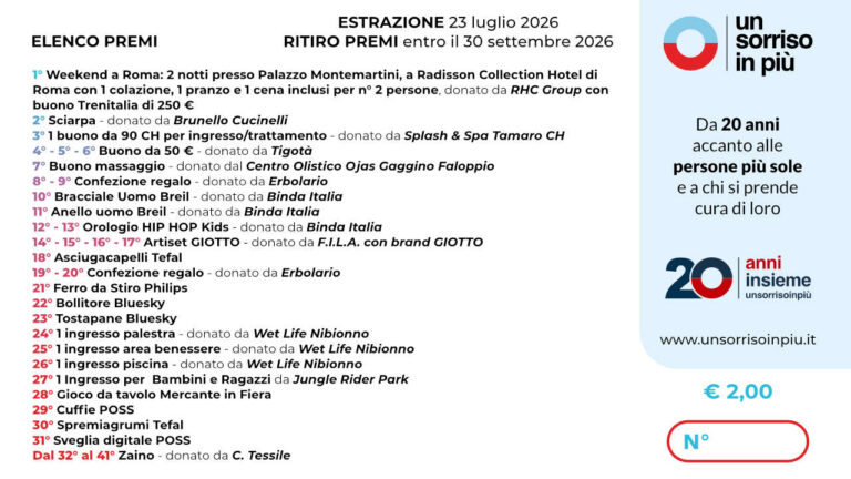 Biglietto lotteria 2026 Un Sorriso in Più